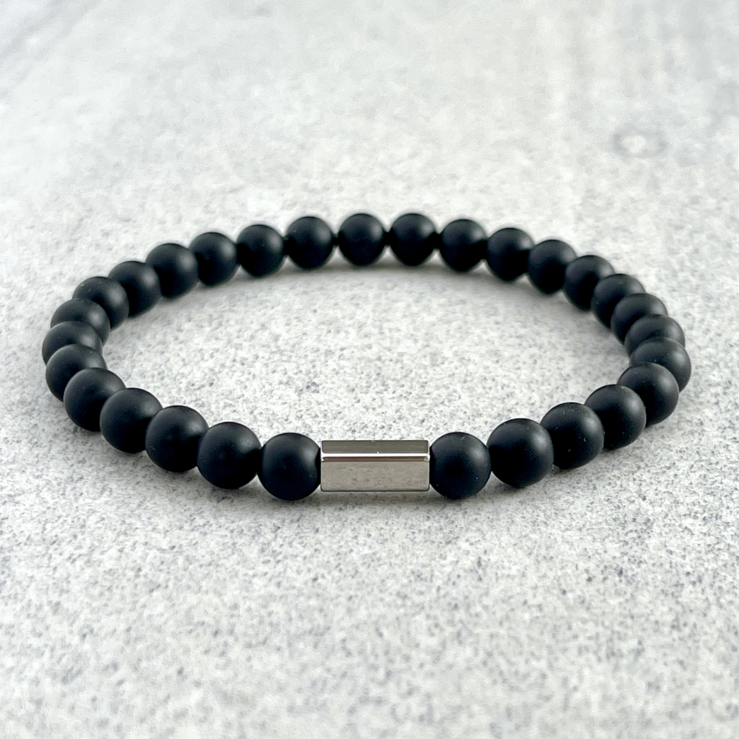 Matte Onyx Beaded Bracelet with Stainless Steel Accent