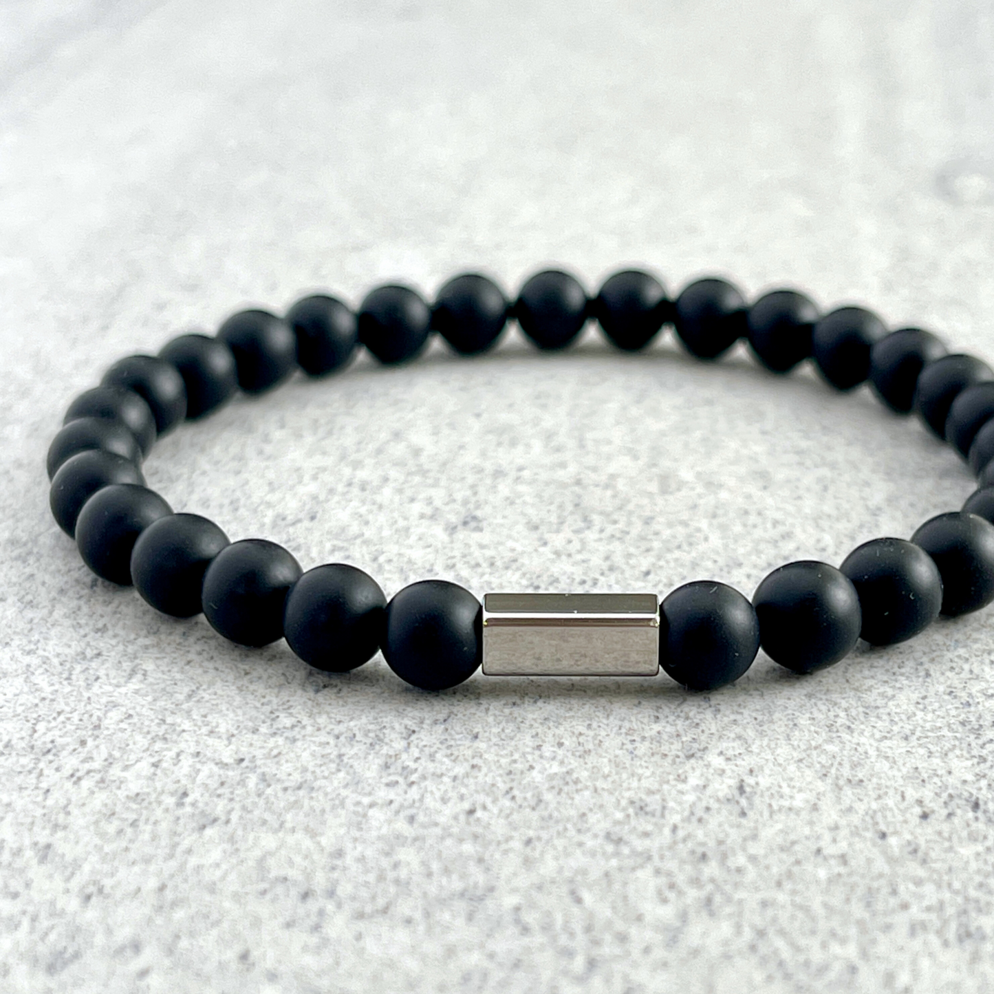 Matte Onyx Beaded Bracelet with Stainless Steel Accent