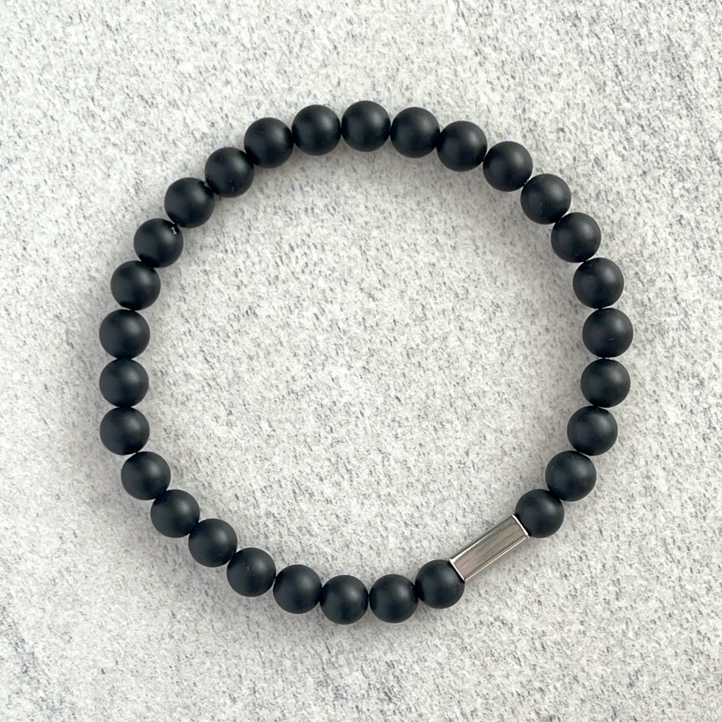 Matte Onyx Beaded Bracelet with Stainless Steel Accent