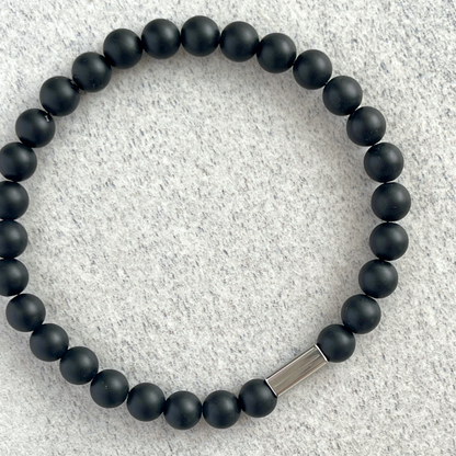 Matte Onyx Beaded Bracelet with Stainless Steel Accent