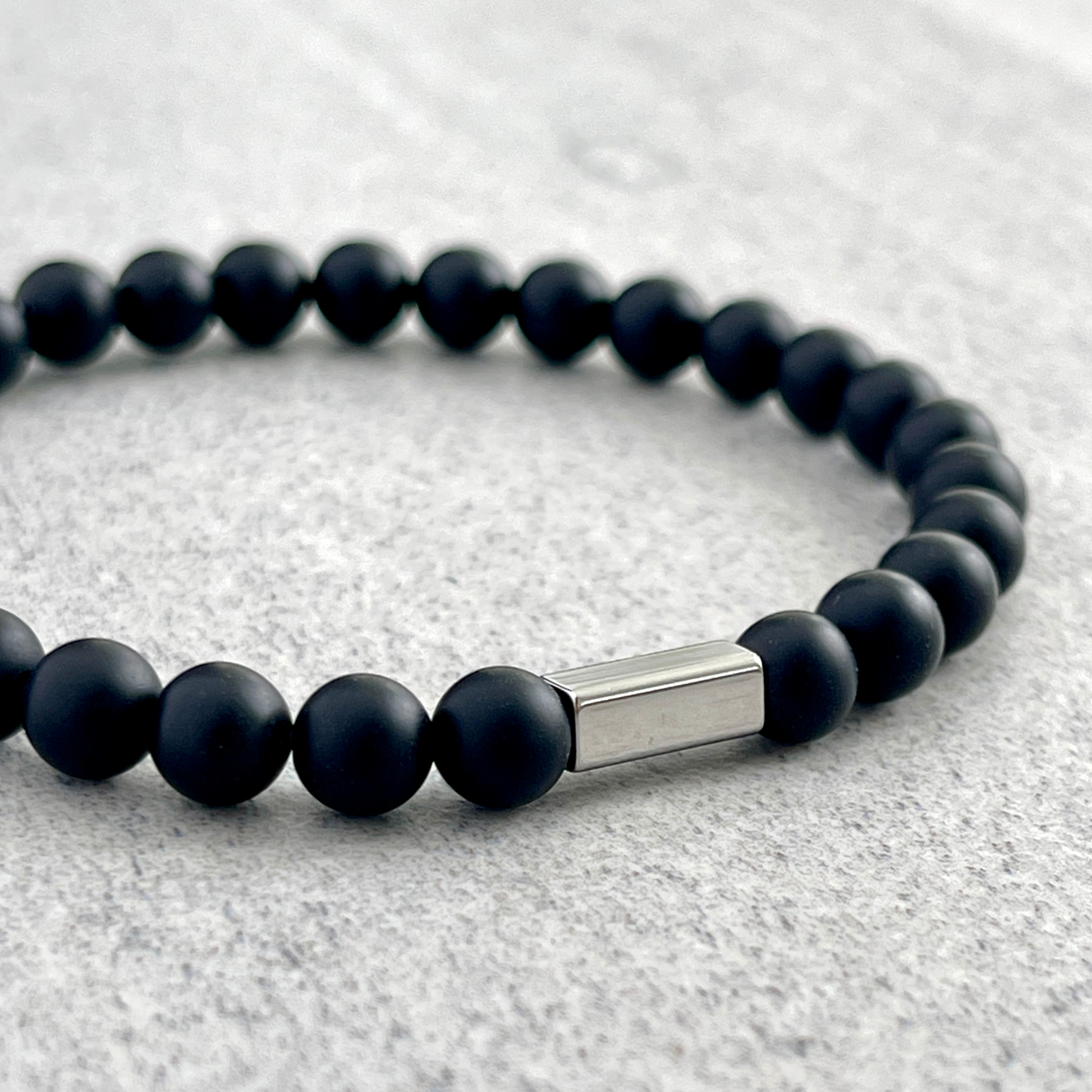 Matte Onyx Beaded Bracelet with Stainless Steel Accent