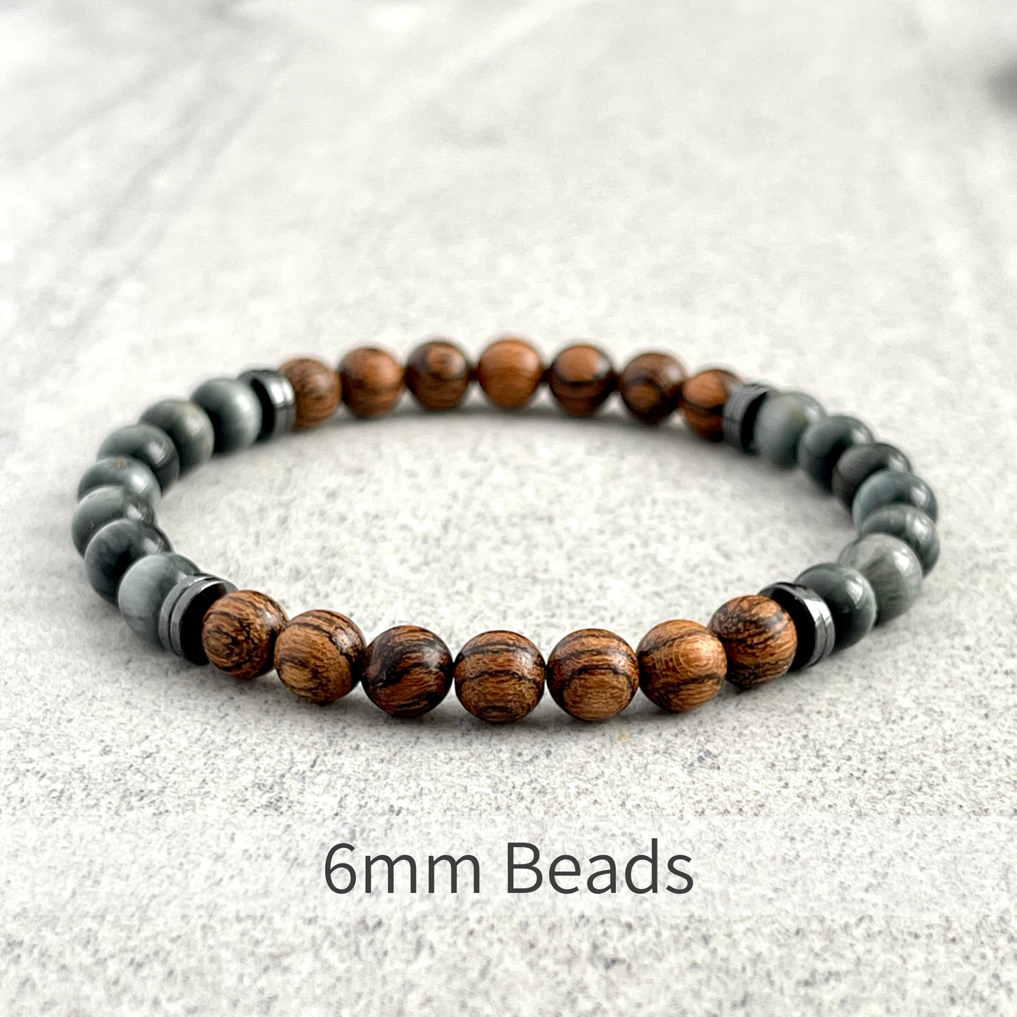 Tiger Skin Sandalwood and Chrysoberyl with Hematite Beaded Bracelet