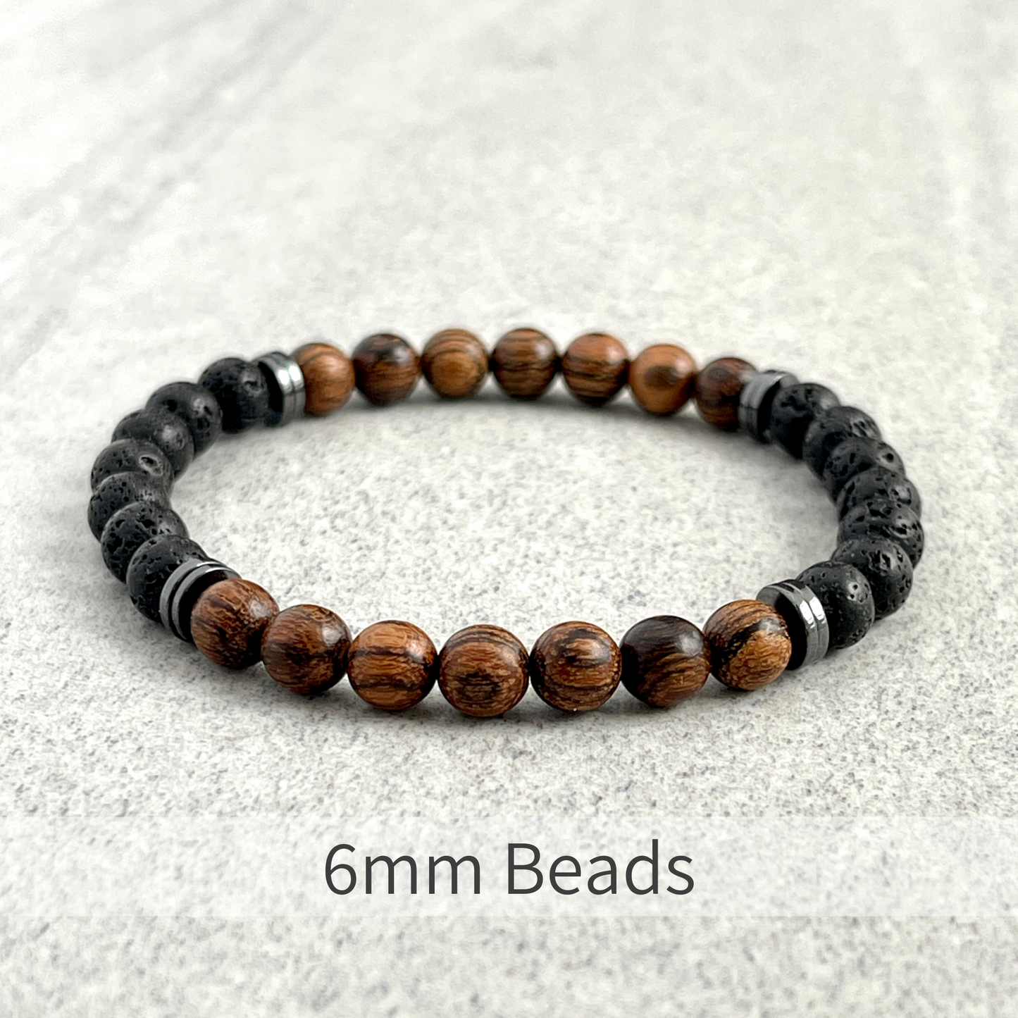 Tiger Skin Sandalwood and Black Lava with Hematite Beaded Bracelet