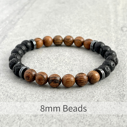 Tiger Skin Sandalwood and Black Lava with Hematite Beaded Bracelet