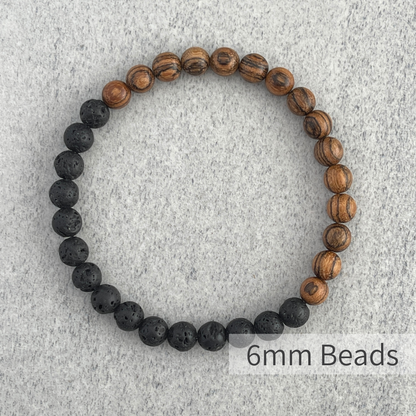 Half & Half Tiger Skin Sandalwood and Black Lava Beaded Bracelet