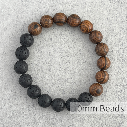 Half & Half Tiger Skin Sandalwood and Black Lava Beaded Bracelet