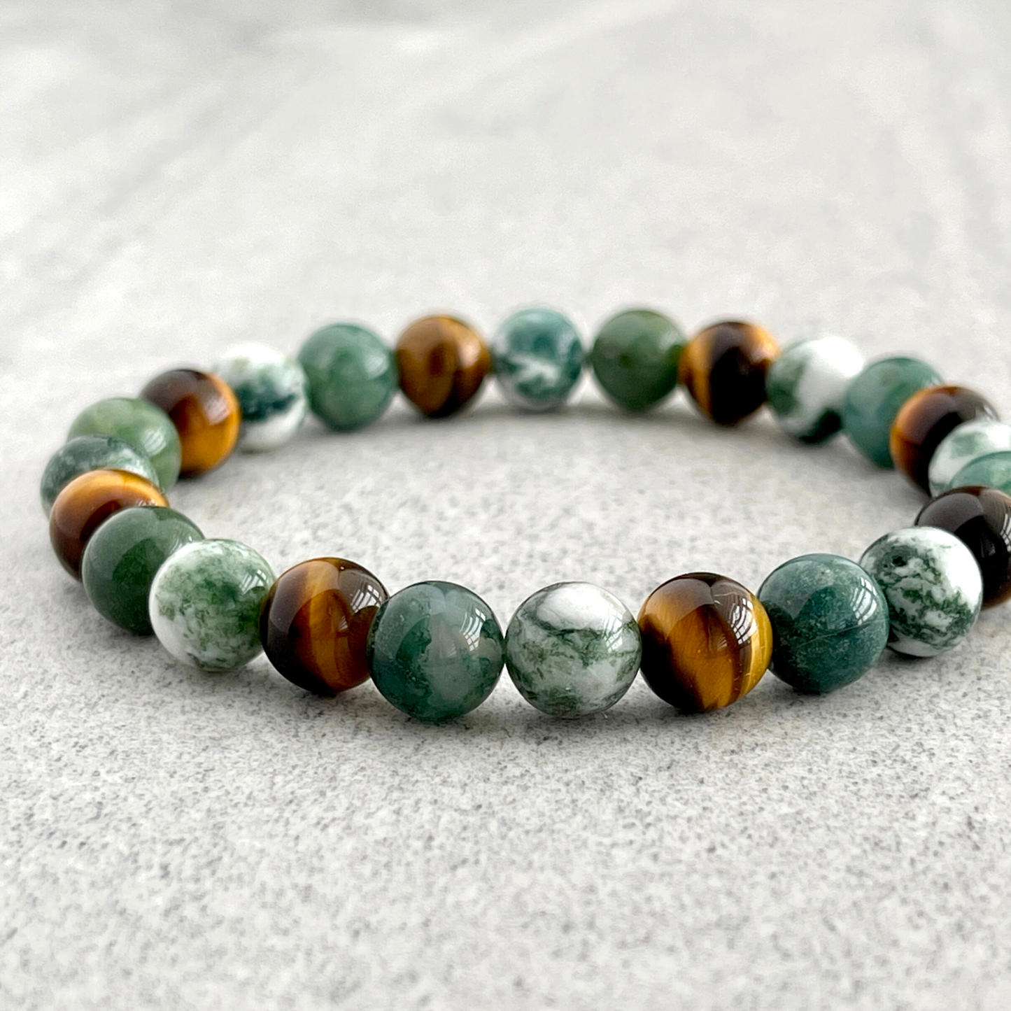 Tree Agate, Moss Agate & Wood Jasper Beaded Bracelet