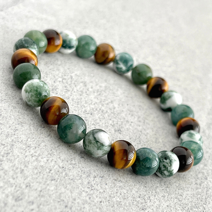 Tree Agate, Moss Agate & Wood Jasper Beaded Bracelet