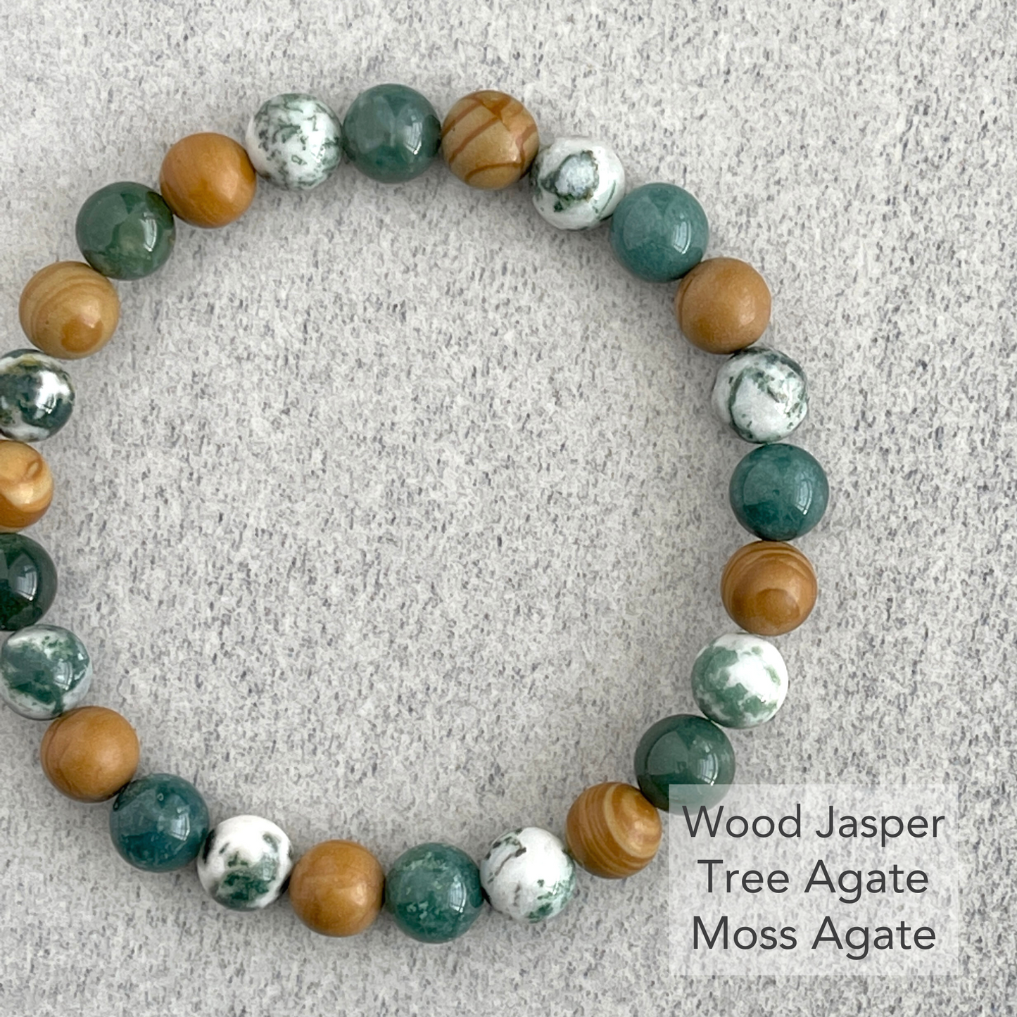 Tree Agate, Moss Agate & Wood Jasper Beaded Bracelet