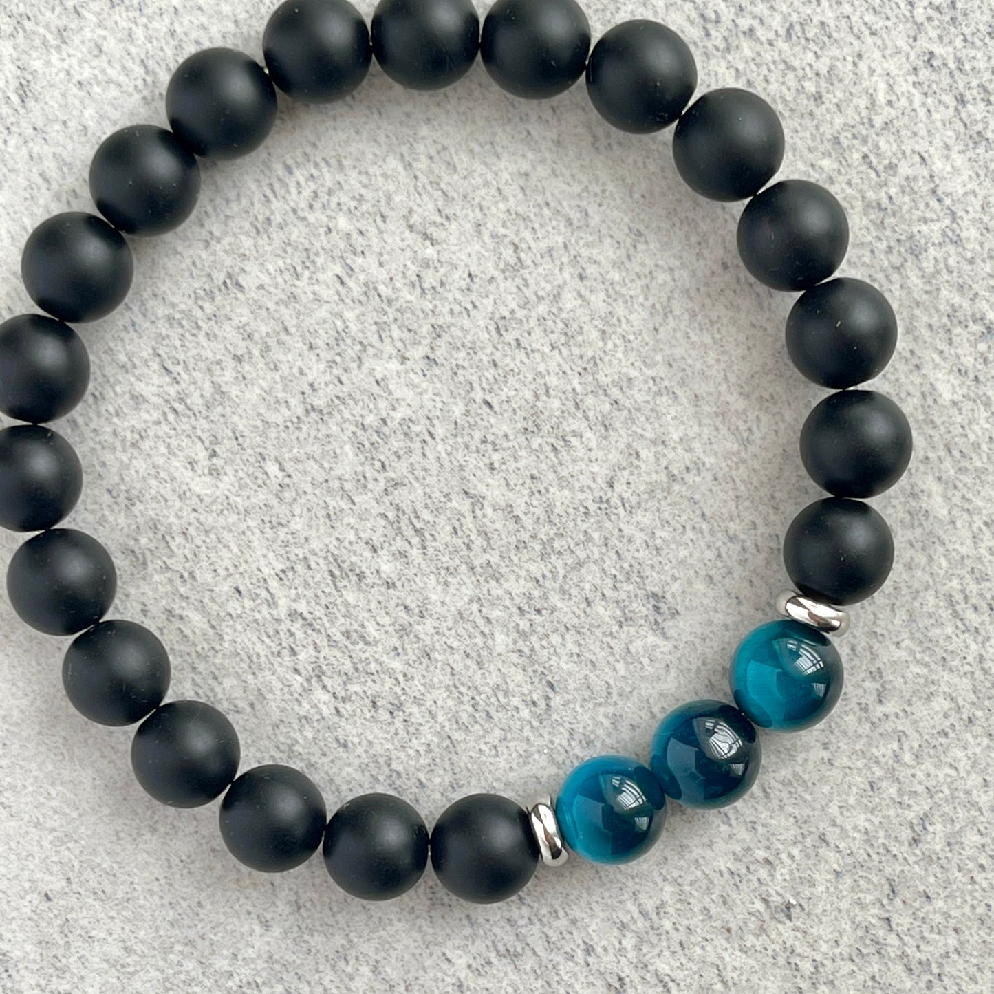 Matte Onyx and Tri-Aqua Blue Tiger Eye Bracelet