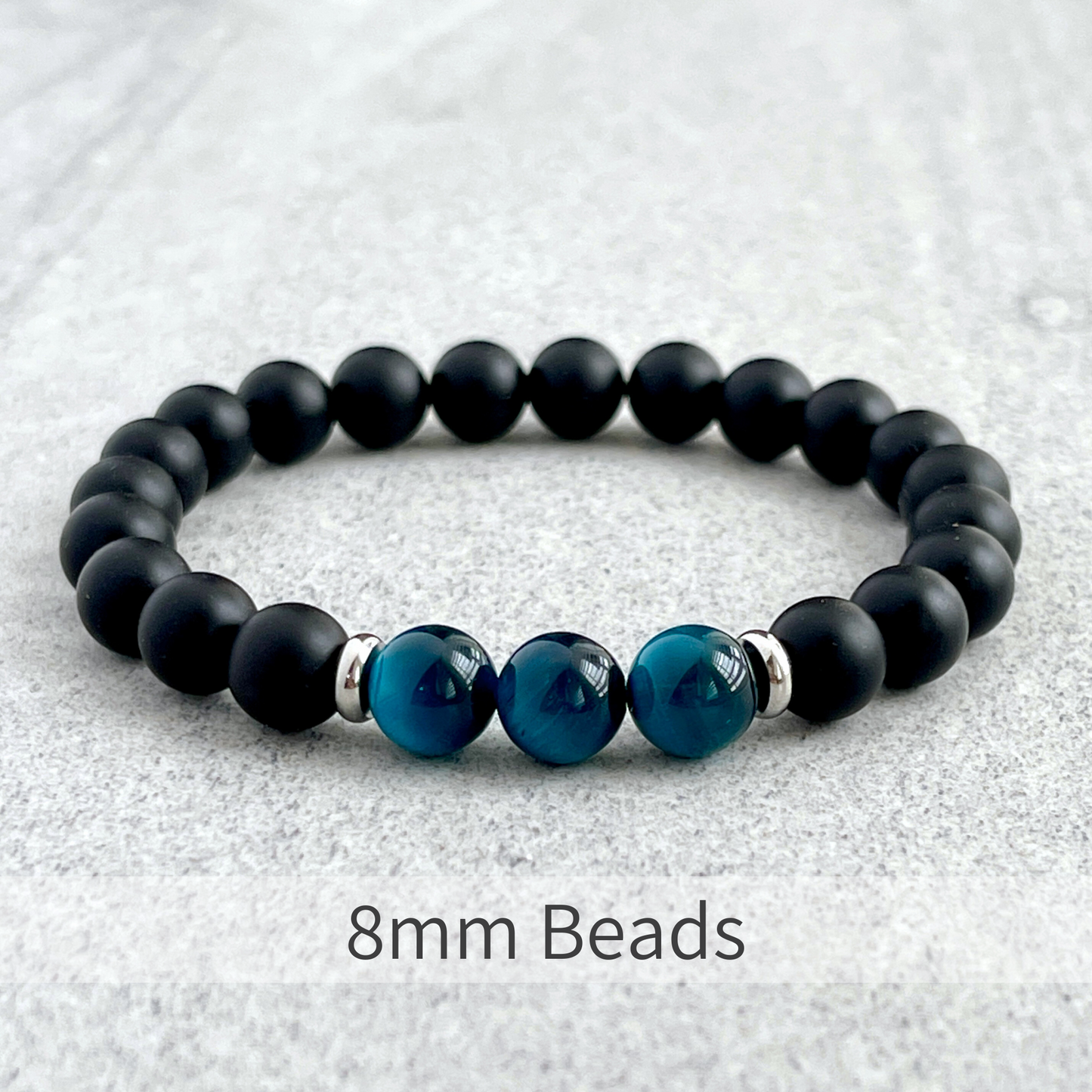 Matte Onyx and Tri-Aqua Blue Tiger Eye Bracelet