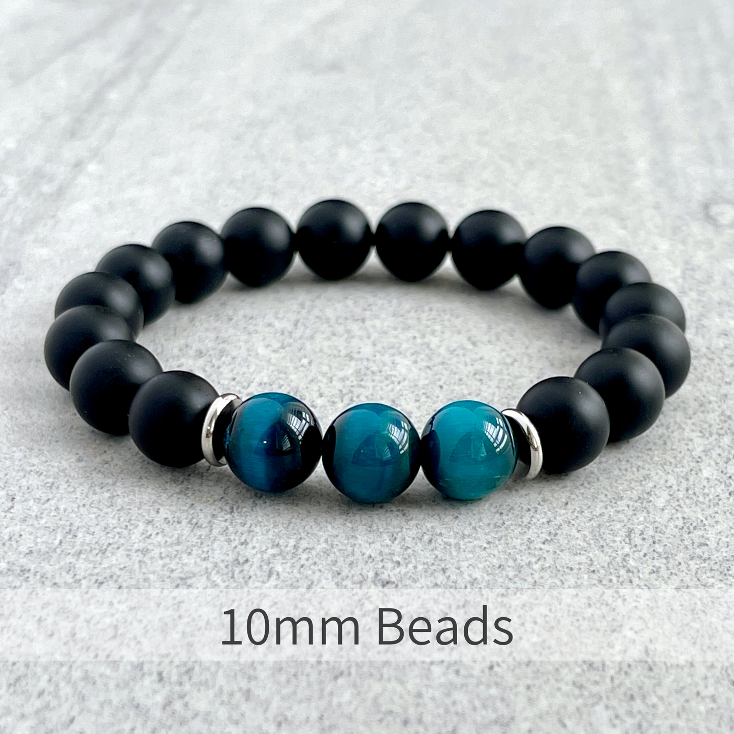 Matte Onyx and Tri-Aqua Blue Tiger Eye Bracelet