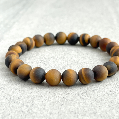 Matte Yellow Tiger Eye Beaded Stretch Bracelet