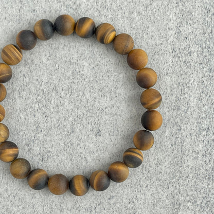 Matte Yellow Tiger Eye Beaded Stretch Bracelet