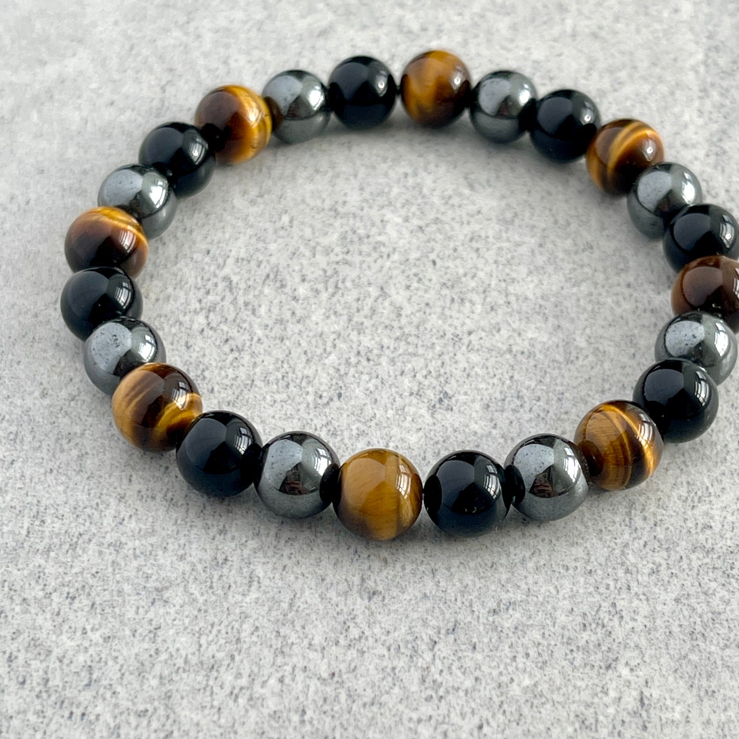 Yellow Tiger Eye, Onyx & Hematite Beaded Bracelet