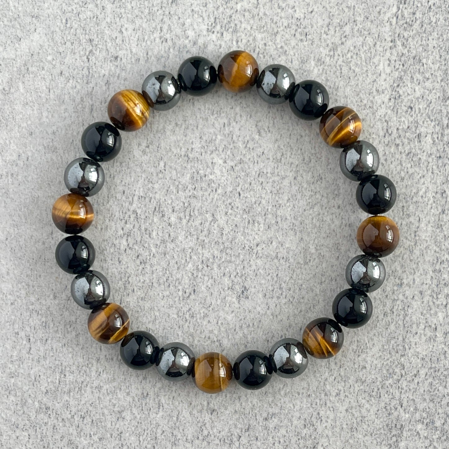 Yellow Tiger Eye, Onyx & Hematite Beaded Bracelet