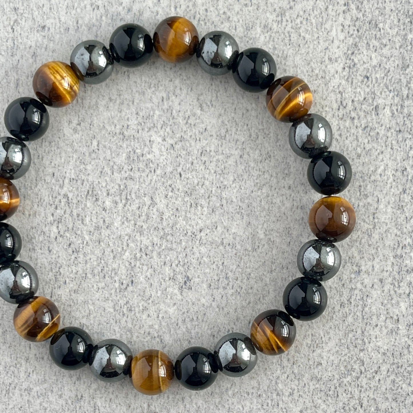 Yellow Tiger Eye, Onyx & Hematite Beaded Bracelet