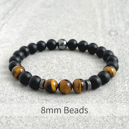 Onyx, Yellow Tiger Eye and Hematite Beaded Stretch Bracelet