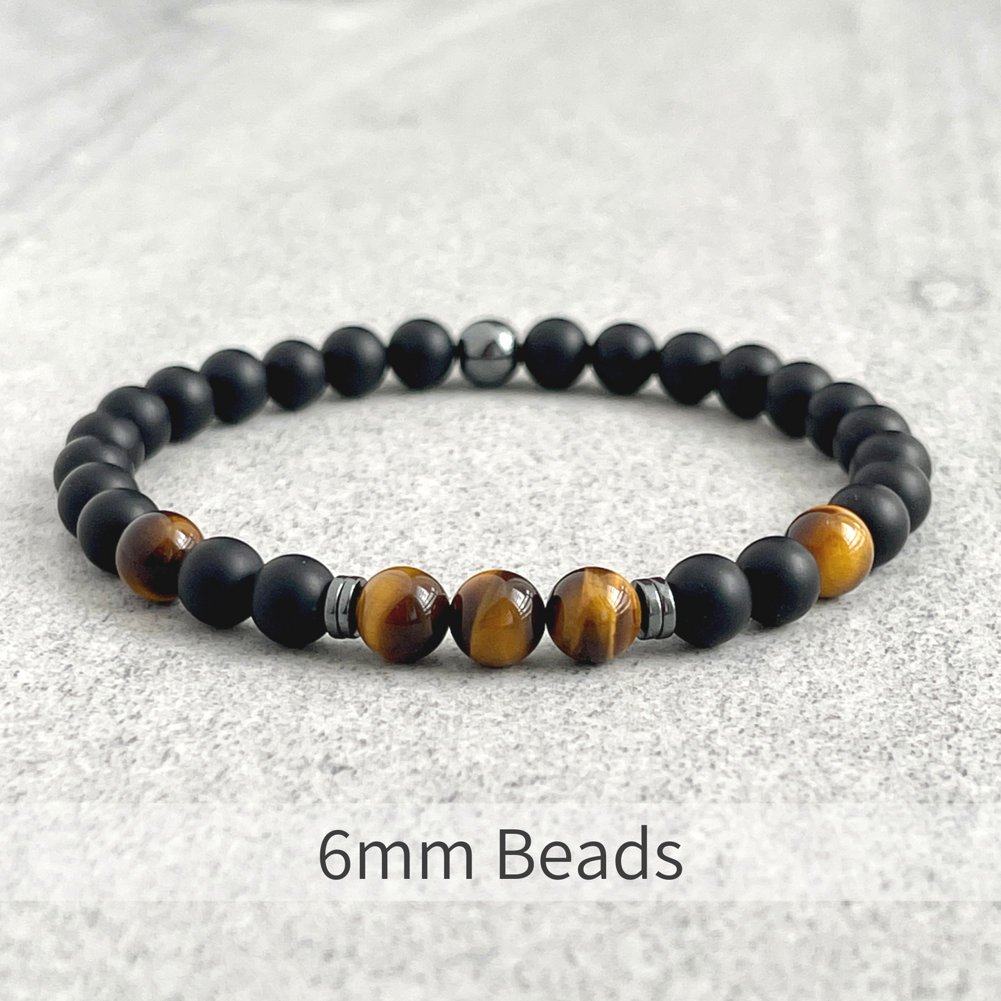 Onyx, Yellow Tiger Eye and Hematite Beaded Stretch Bracelet