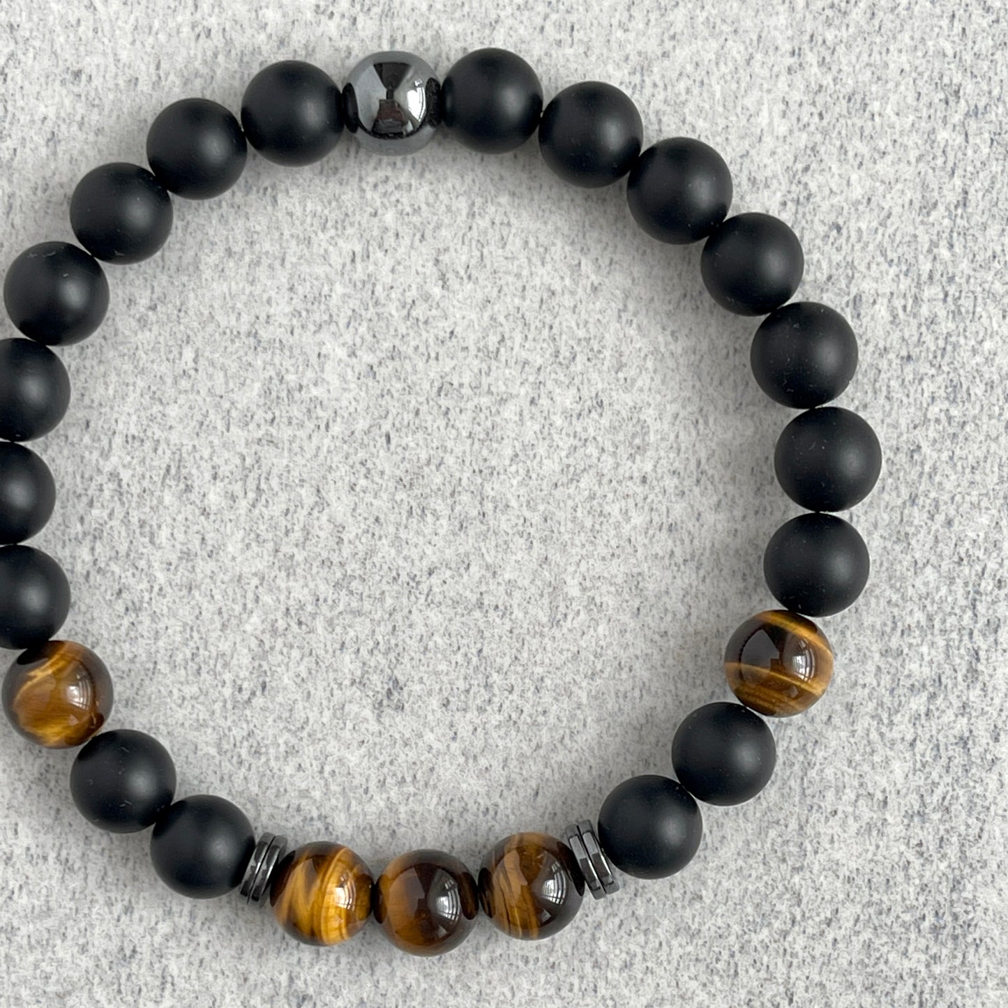 Onyx, Yellow Tiger Eye and Hematite Beaded Stretch Bracelet