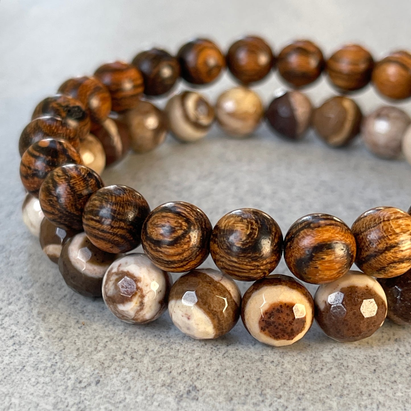 2-Pk Tiger Skin Sandalwood & Brown Zebra Jasper Bracelet