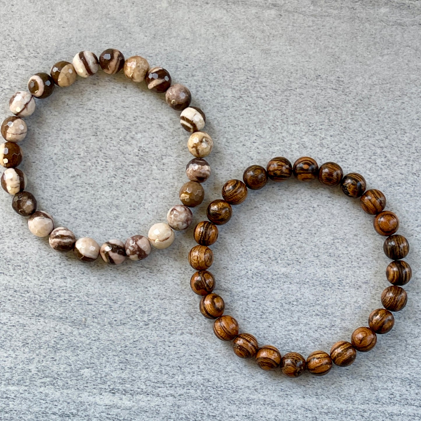 2-Pk Tiger Skin Sandalwood & Brown Zebra Jasper Bracelet