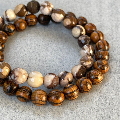 2-Pk Tiger Skin Sandalwood & Brown Zebra Jasper Bracelet