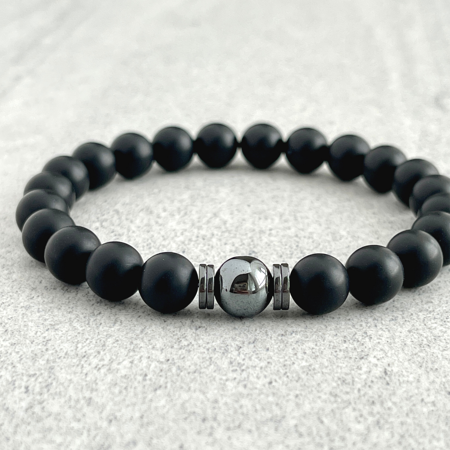 matte onyx and hematite beaded bracelet for men