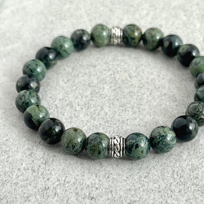 kambaba jasper with celtic accent beaded bracelet for men