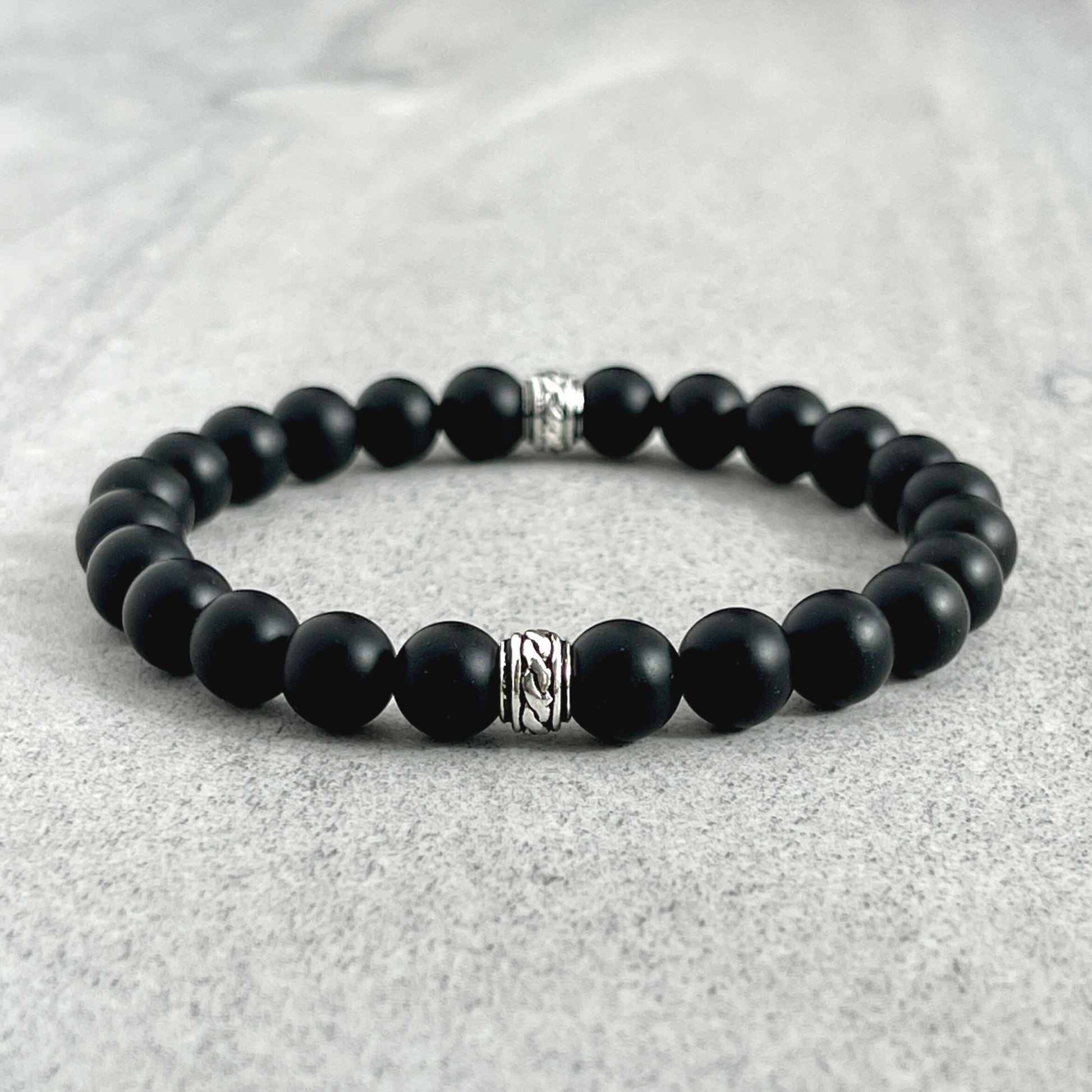 Matte Onyx Beaded Stretch Bracelet for Meditation