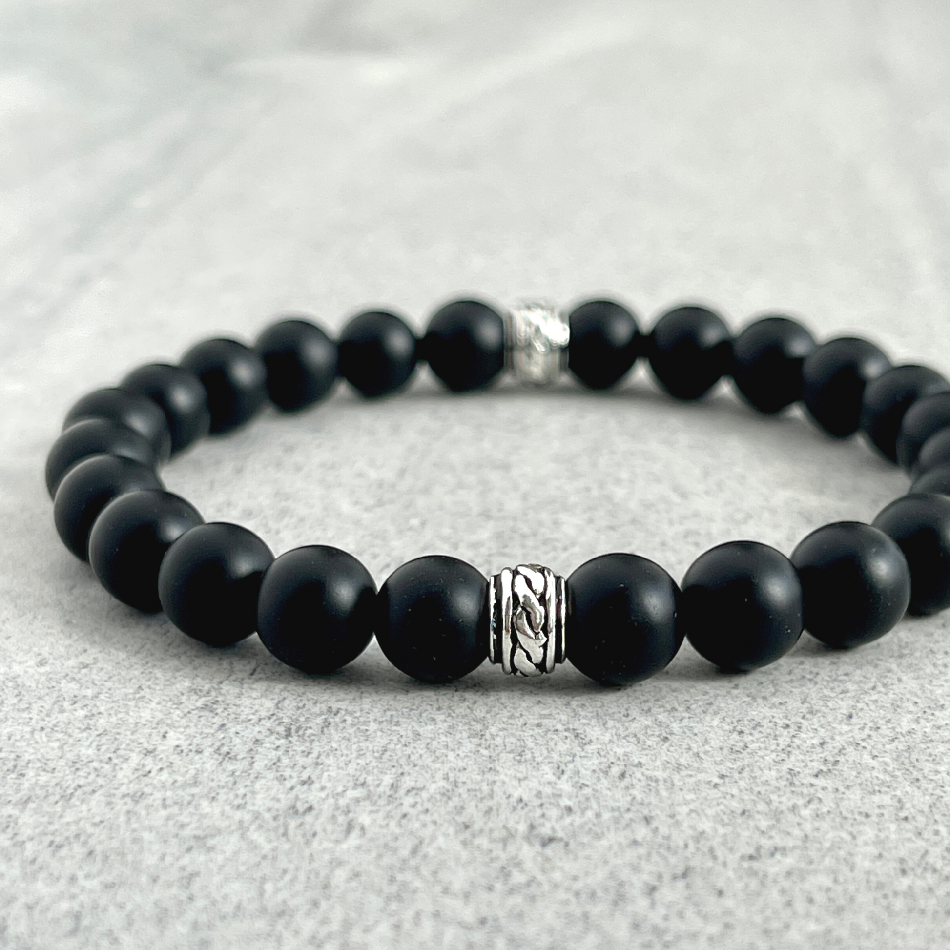 Matte Onyx Beaded Stretch Bracelet for Unisex Style