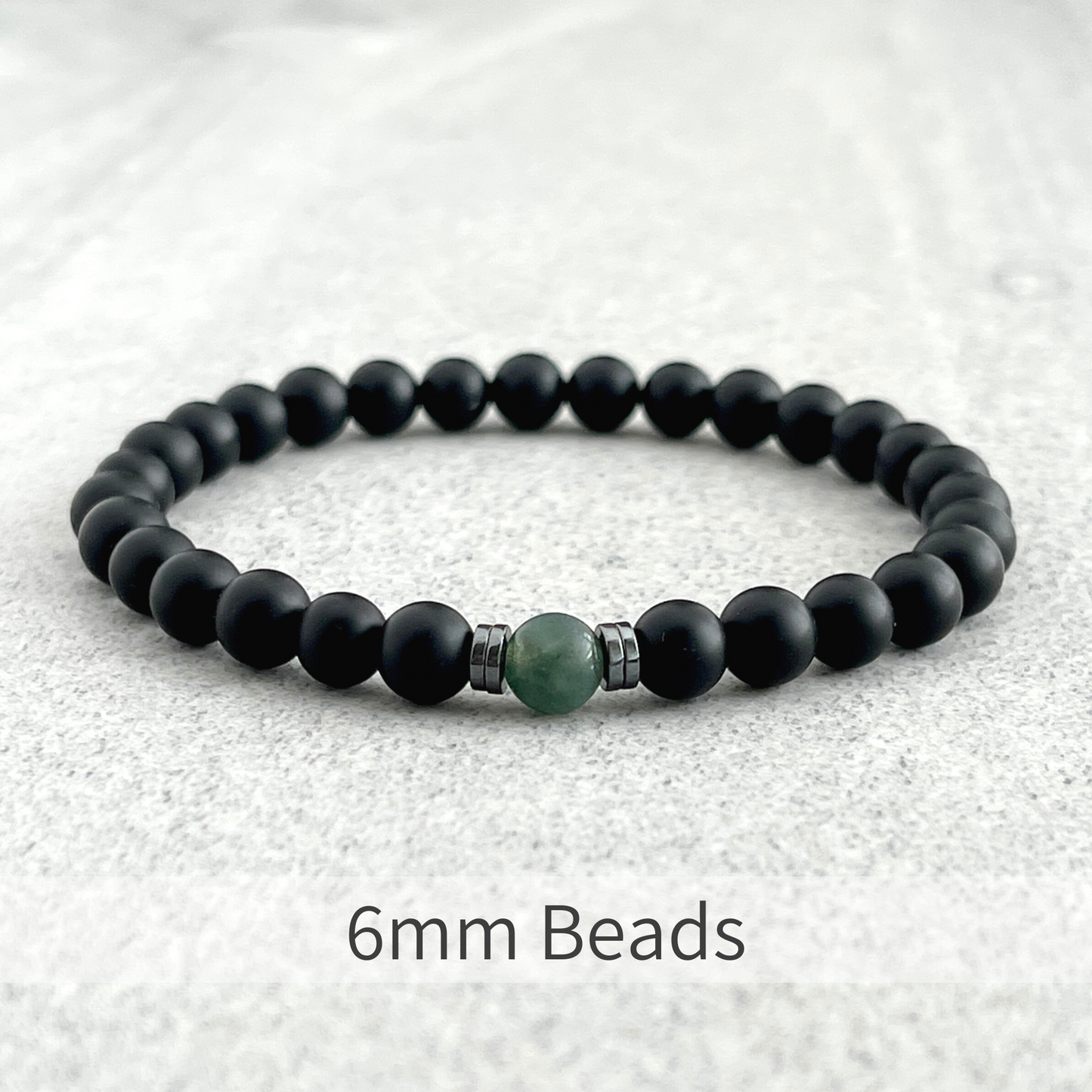 Matte Onyx Bracelet with a Single Moss Agate