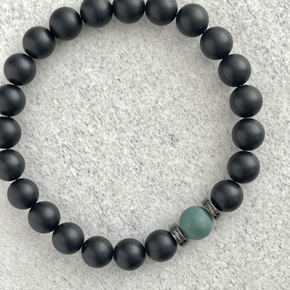 Matte Onyx Bracelet with a Single Moss Agate