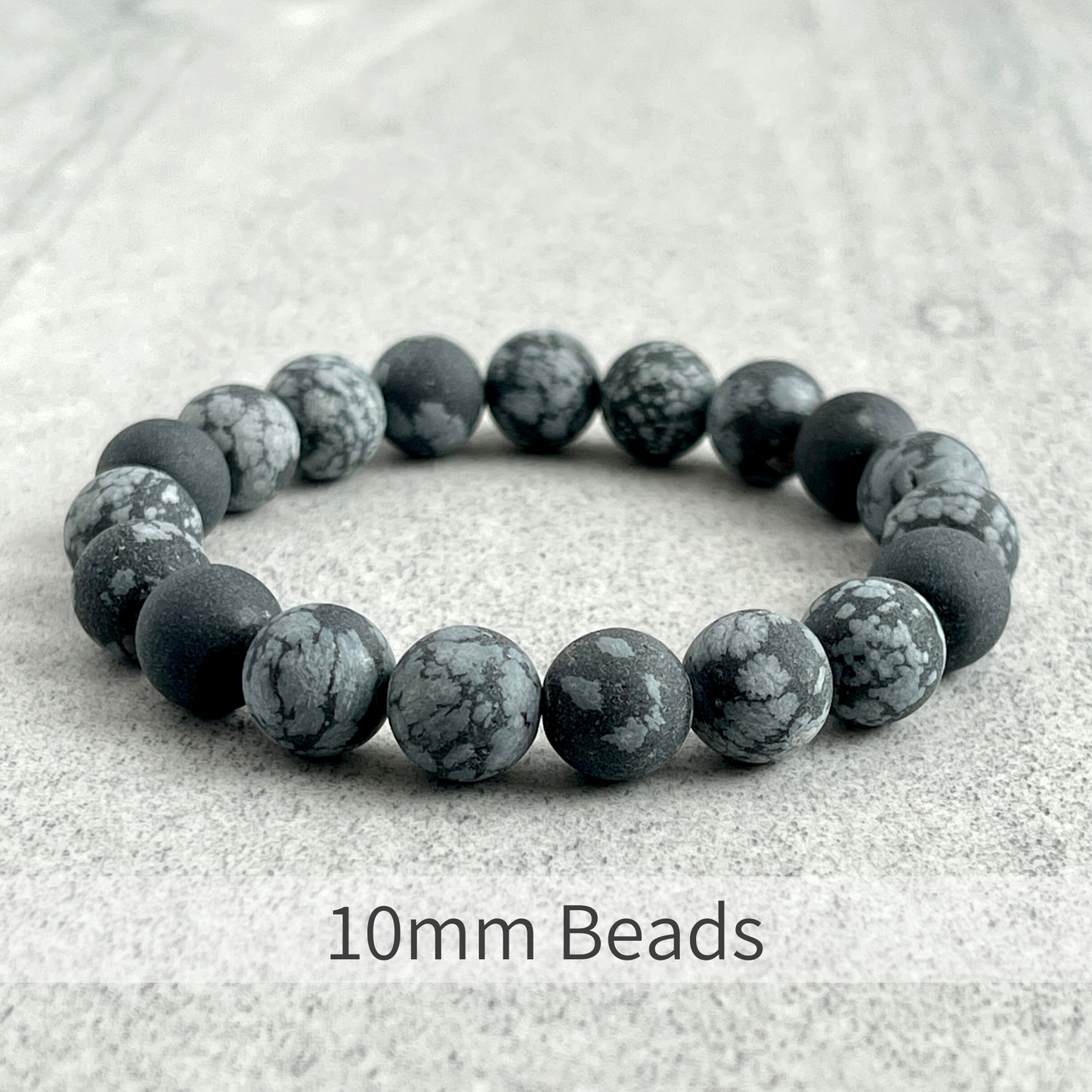 Matte Snowflake Obsidian Beaded Stretch Bracelet