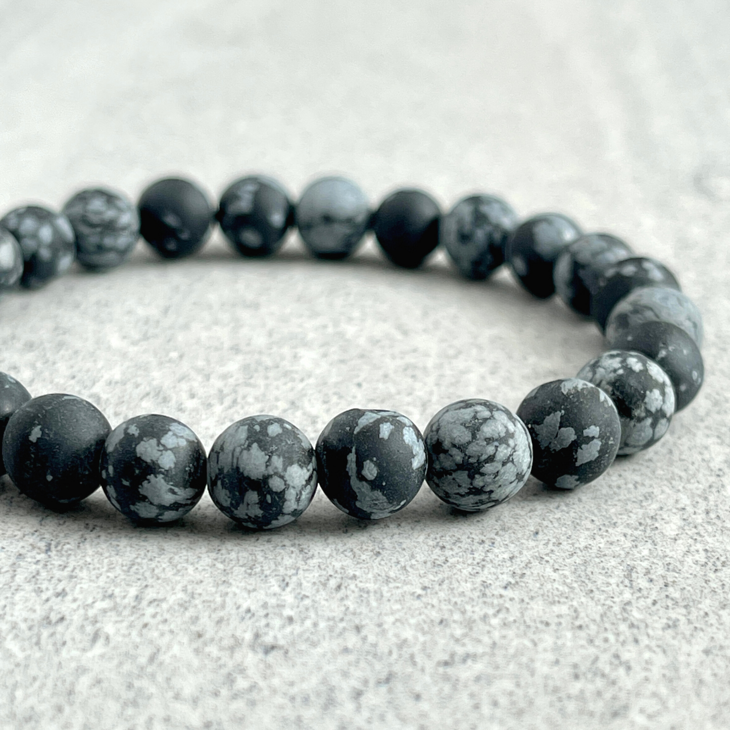 matte snowflake obsidian beaded bracelet for men