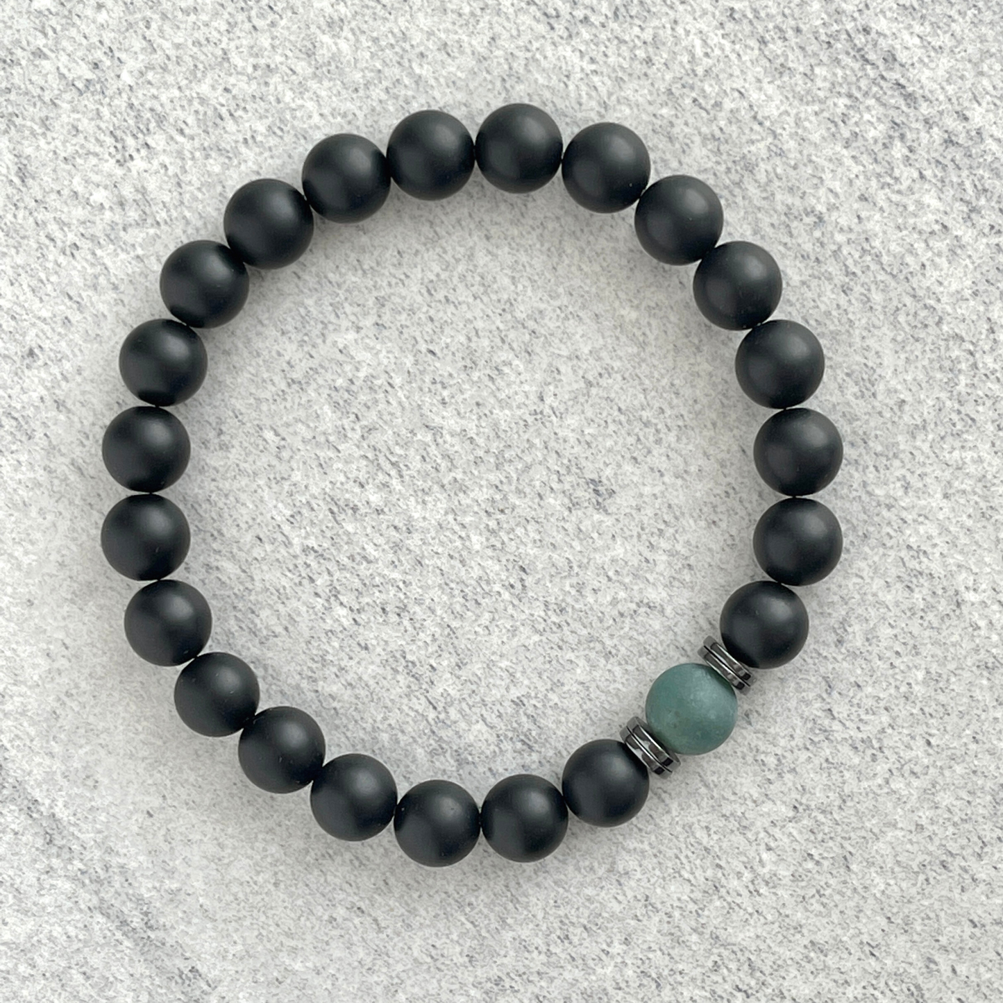 Matte Onyx Bracelet with a Single Moss Agate