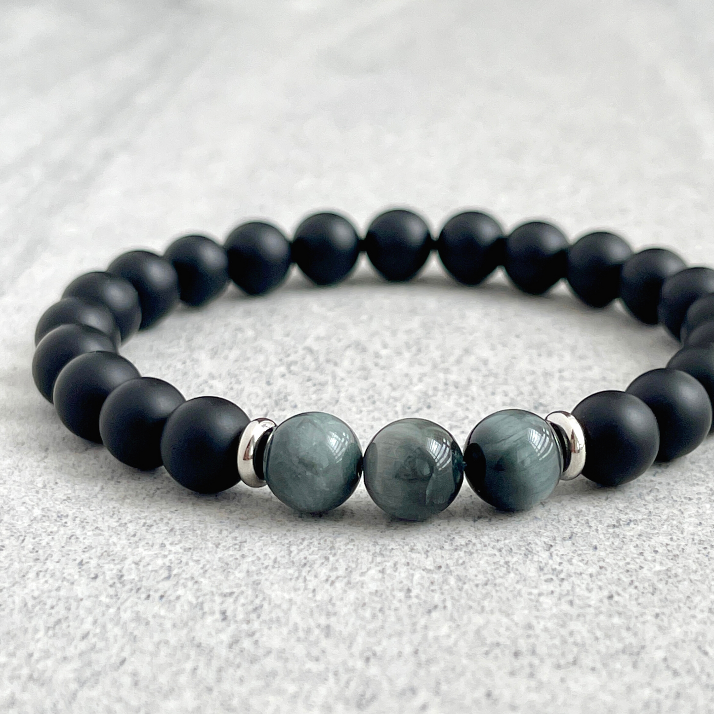 matte onyx with chrysoberyl beaded bracelet for men