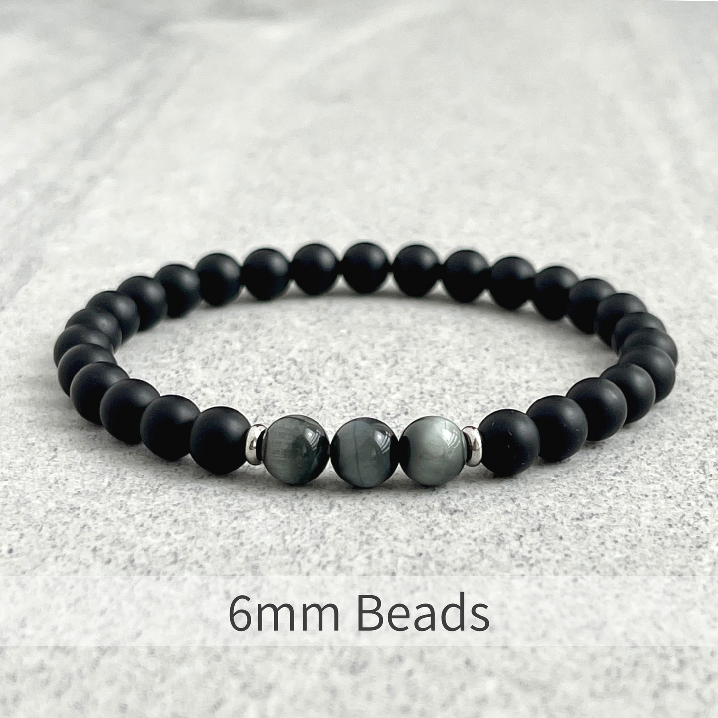 Matte Onyx and Tri Chrysoberyl Stretch Bracelet