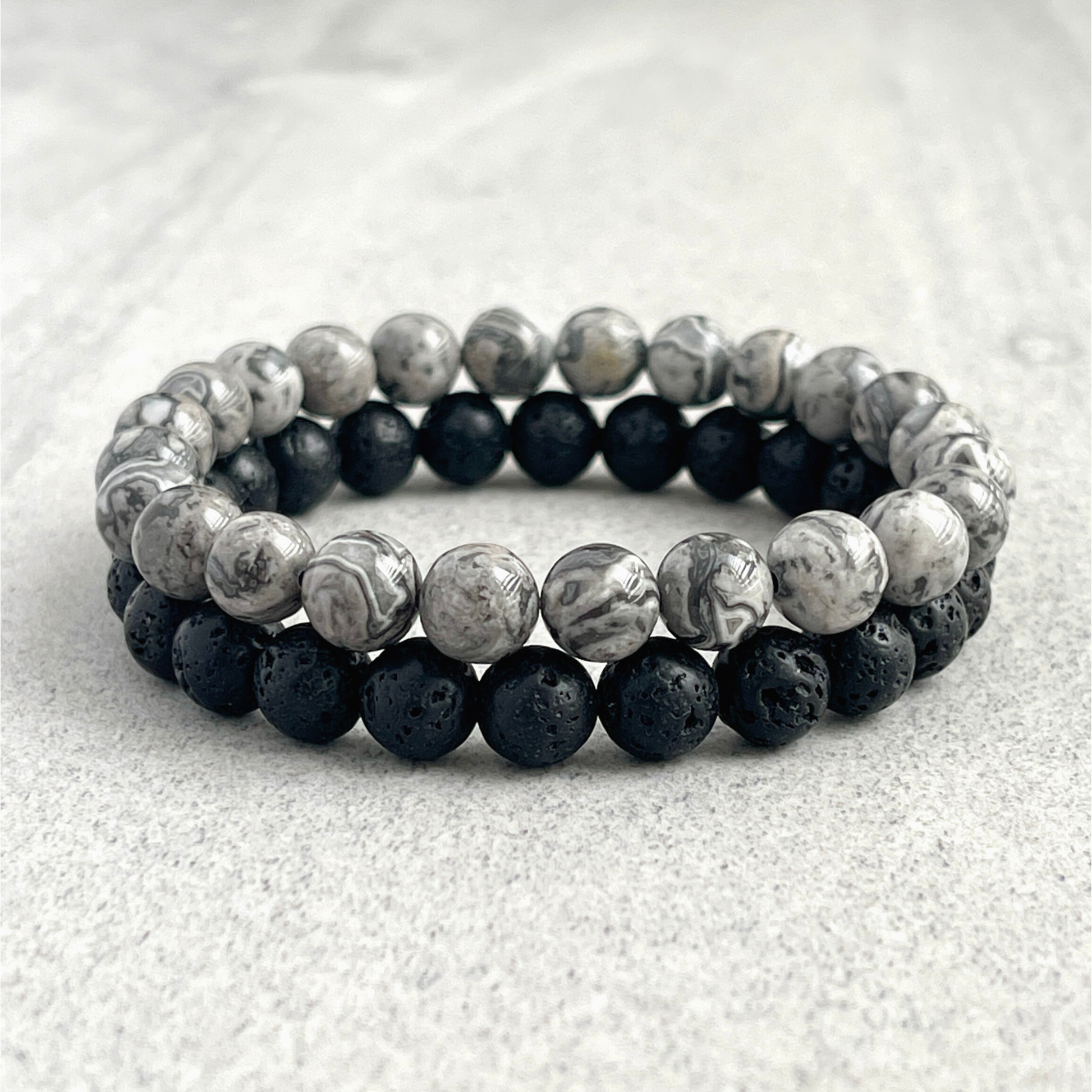 Men's Matte Onyx Double Bead Bracelet - Black Gemstones