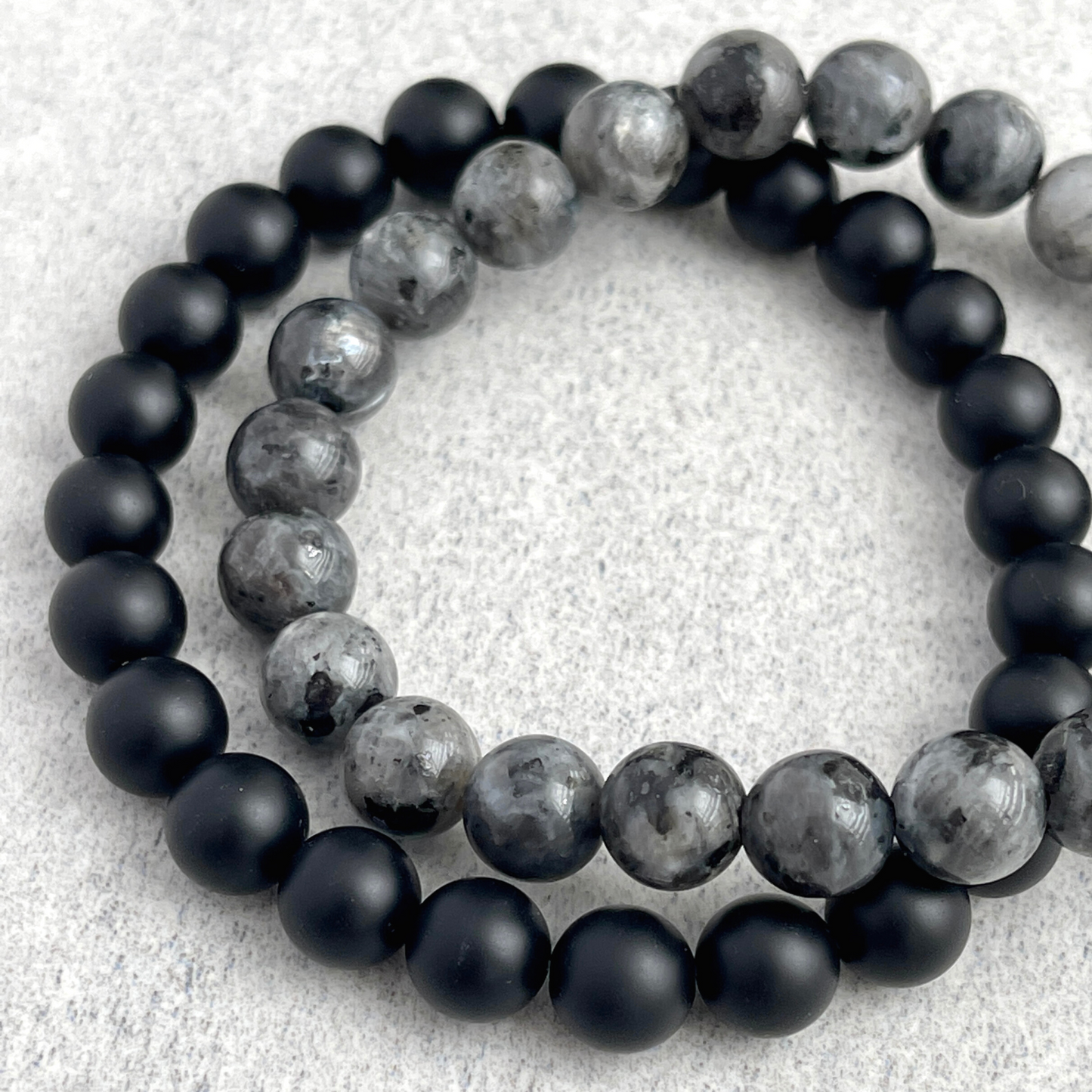 Matte Onyx and Black Labradorite/Larvikite Beaded Stretch Bracelet