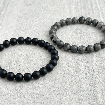 Matte Onyx and Black Labradorite/Larvikite Beaded Stretch Bracelet