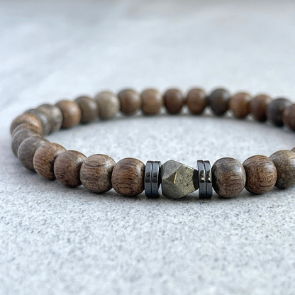 Greywood Beaded Bracelet with Faceted Pyrite and Hematite Spacers