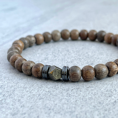 Greywood Beaded Bracelet with Faceted Pyrite and Hematite Spacers