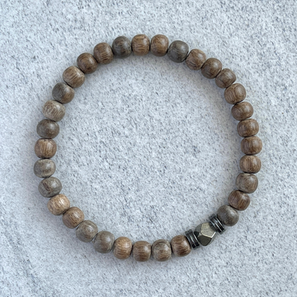 Greywood Beaded Bracelet with Faceted Pyrite and Hematite Spacers