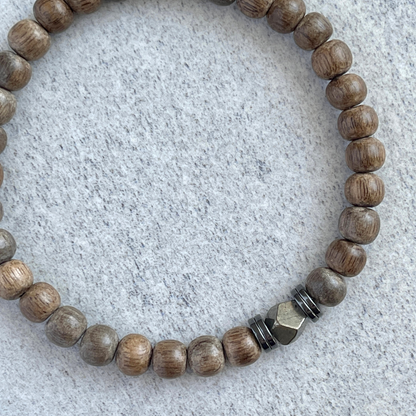 Greywood Beaded Bracelet with Faceted Pyrite and Hematite Spacers