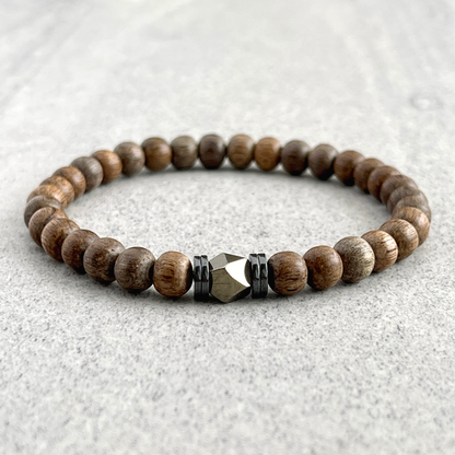 greywood with pyrite beaded bracelet for men