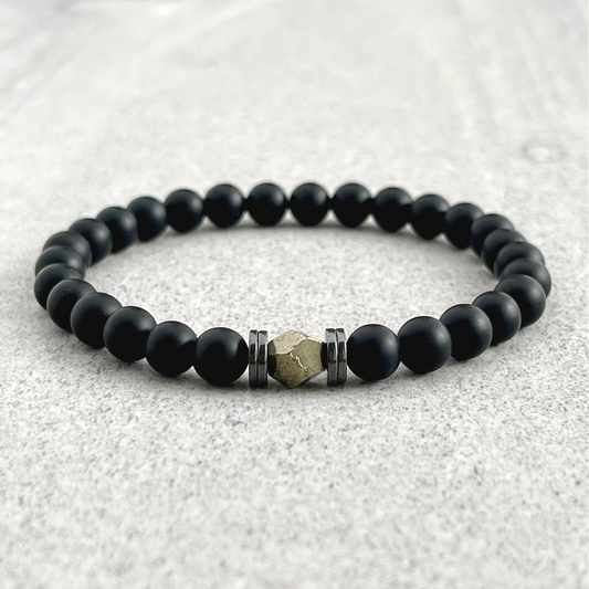 matte onyx with pyrite beaded bracelet for men