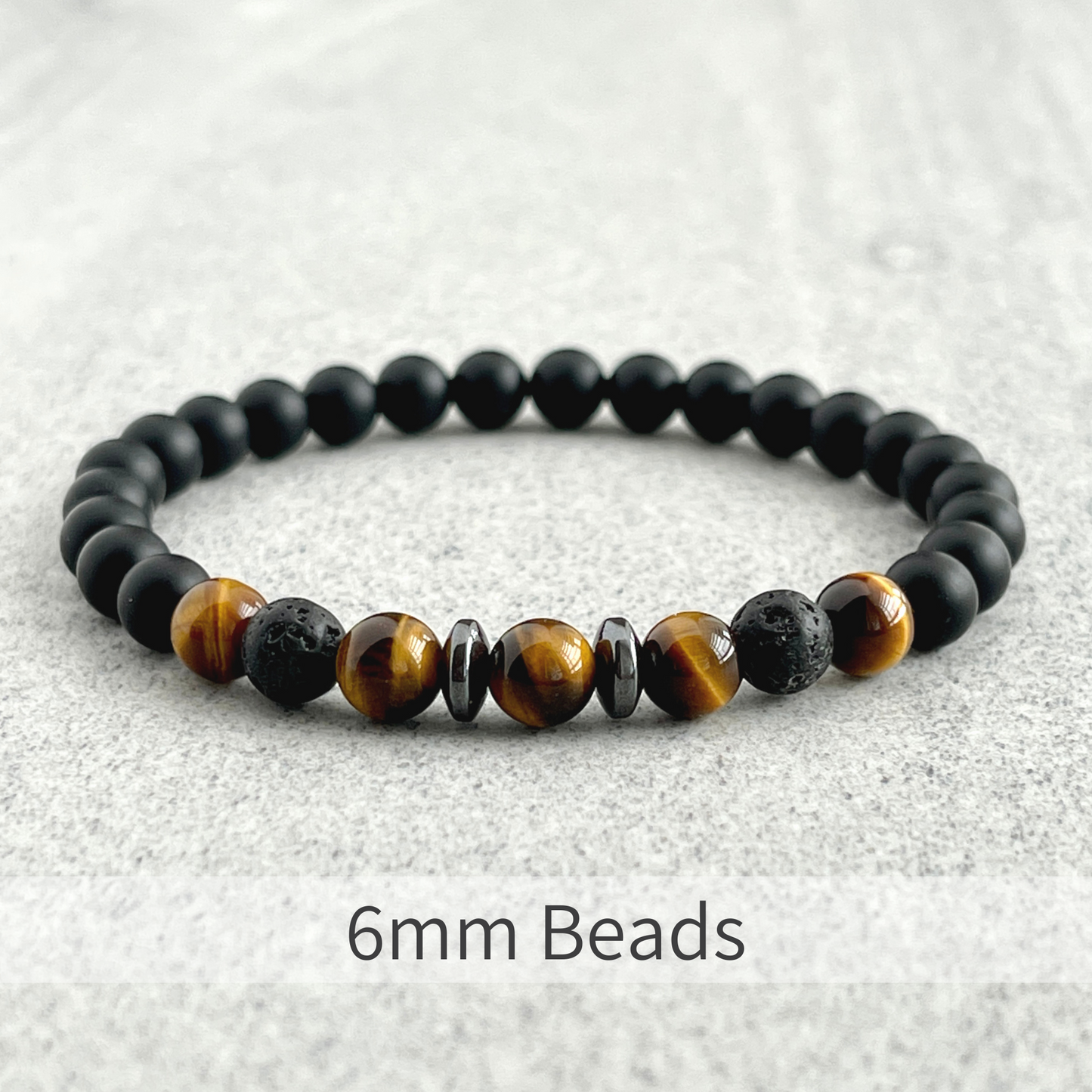 Matte Onyx, Yellow Tiger Eye, Black Lava with Hematite Bracelet