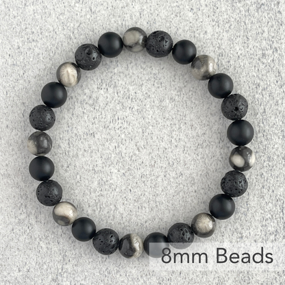 Orthoceras Fossil Jasper, Matte Onyx & Black Lava Bracelet