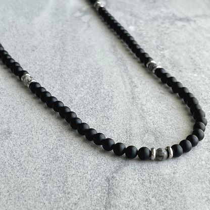 Modern Matte Onyx Beaded Necklace for Men